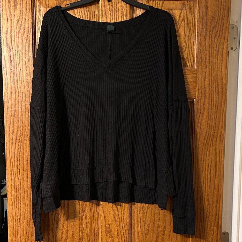 Wild Fable Black Ribbed V-Neck Top